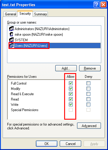 More New DACL which Inherit Program Example: Users group have Full Control permission on the folder