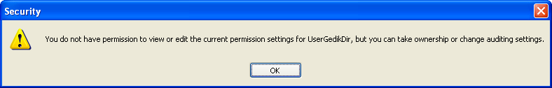 Taking the Object Ownership Program Example: The don't have permission alert security message