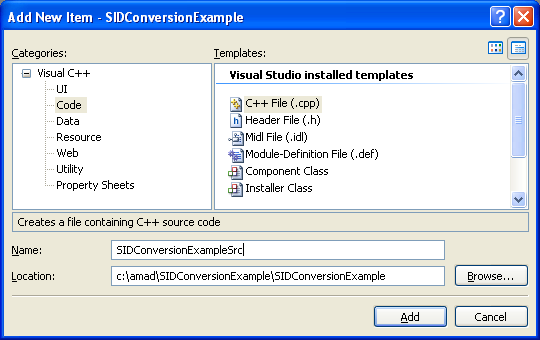SID conversion: String-to-Binary-to-String Program Example: Adding new C++ source file