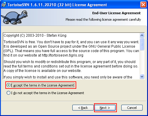 Building ReactOS operating system: TortoiseSVN license agreement