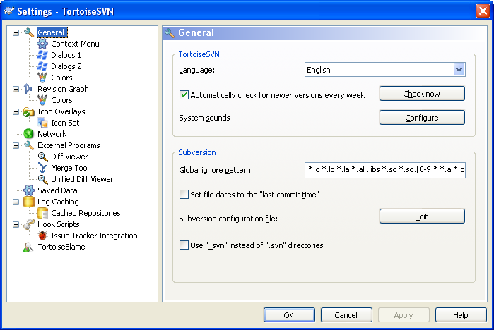 Building ReactOS operating system: TortoiseSVN client exploration - settings