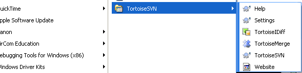Building ReactOS operating system: TortoiseSVN client shortcut menus