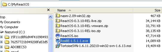 Download and install ReactOS build environment: RosBE executable file