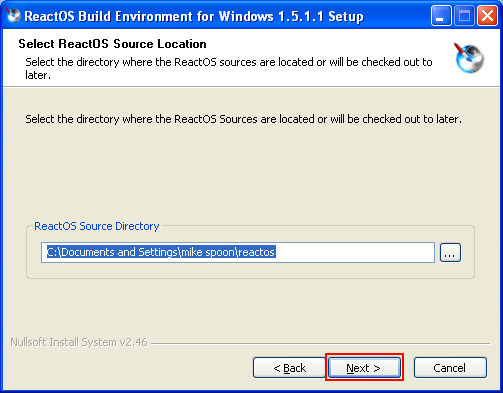 Download and install ReactOS build environment: RosBE build environment source code path location