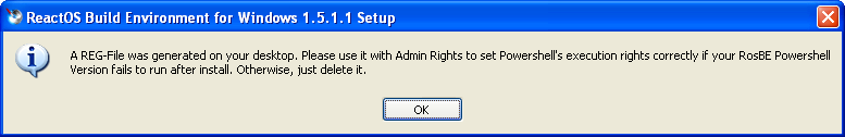 Download and install ReactOS build environment: RosBE build environment registry setting