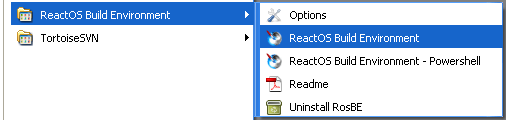 Download and install ReactOS build environment: Launching RosBE console