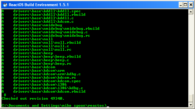 Download and install ReactOS build environment: More ReactOS source code download in progress screenshot