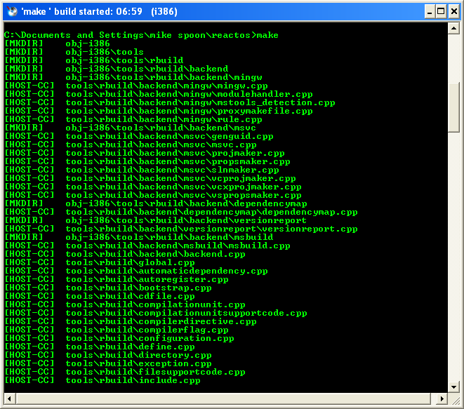 Download and install ReactOS build environment: Using the RosBE make command