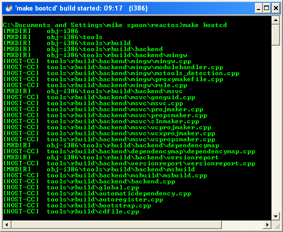Download and install ReactOS build environment: Using the RosBE make bootcd command