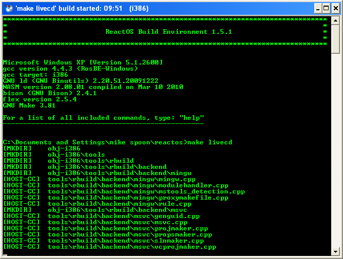 Download and install ReactOS build environment: The RosBE make livecd command