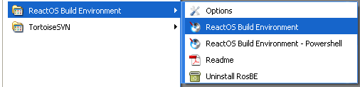 Download and install ReactOS build environment: Launching the RosBE console