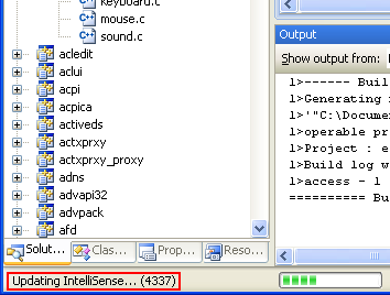 Download and install ReactOS build environment: the RosBE make msvc command, the intellisense also updating