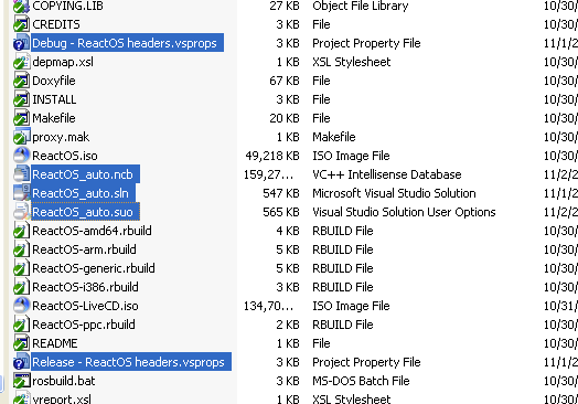 Download and install ReactOS build environment: the RosBE make msvc command, not all visual studio files were deleted