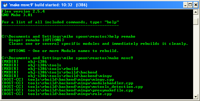 Download and install ReactOS build environment: The RosBE remake command