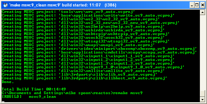 Download and install ReactOS build environment: The RosBE remake command in progress