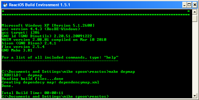 Download and install ReactOS build environment: The RosBE make depmap - dependencies mapping