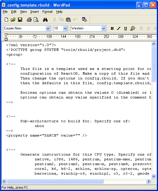 Download and install ReactOS build environment: Launching the vreport, the config.template.rbuild file for custom build
