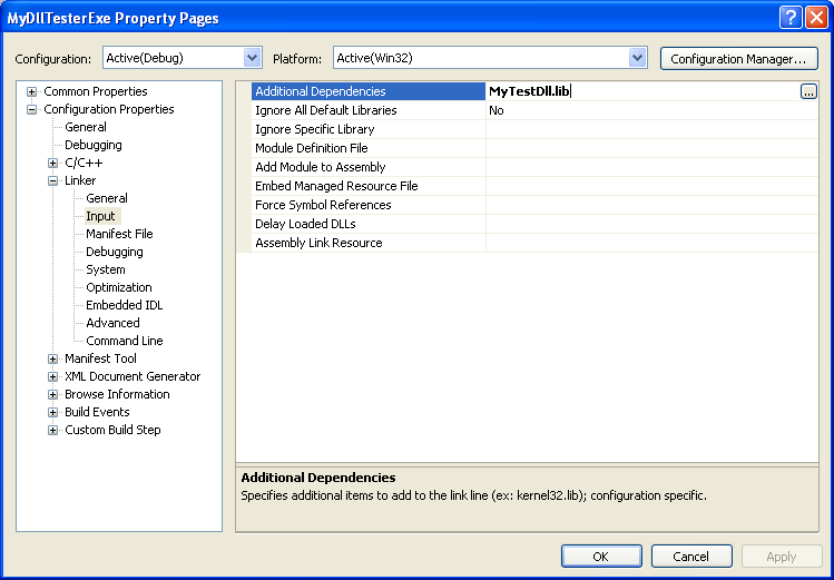 Using Load-Time Dynamic Linking Example: Adding the additional dependencies library file