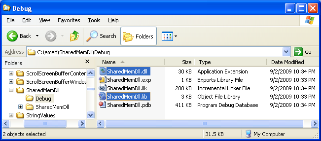 Using Shared Memory in a Dynamic-Link Library Example: The generated DLL and LIB file