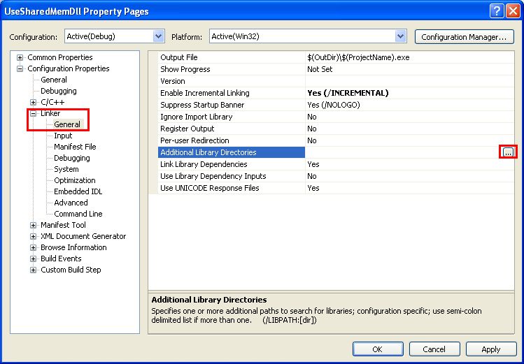 Processes that Use the Shared Memory Program Example: Adding additional libraries to the existing Visual C+= project