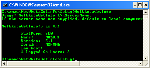 NetWkstaGetInfo() Program Example: A sample console program output