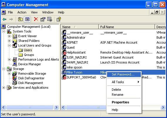 NetUserChangePassword() Program Example: Setting new password for the Win XP Pro user