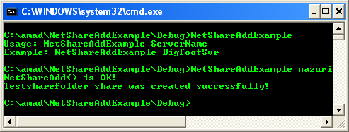 NetShareAdd() Program Example: Creating a shared folder programmatically