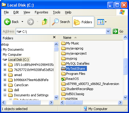NetShareAdd() Program Example: The shared folder seen in Windows explorer