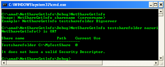 NetShareGetInfo() Program Example: A sample program output