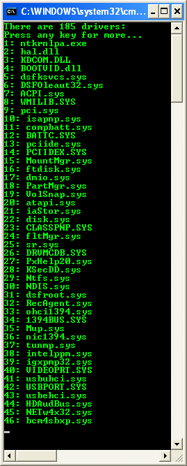 Enumerating All Device Drivers in the System Program Example: A sample console program output