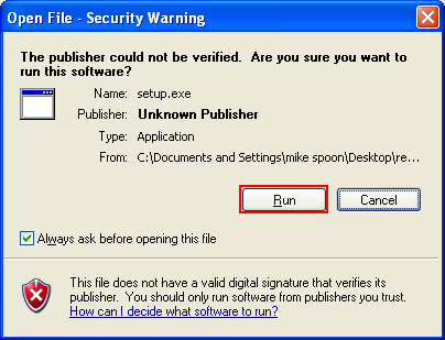 Debugging ReactOS: the com0com virtual serial port executable, Windows security message