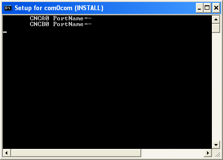 Debugging ReactOS: the com0com null modem setup console screen