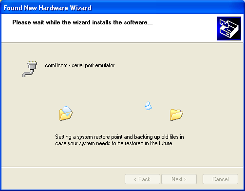 Debugging ReactOS: the com0com null modem setup, installing the software