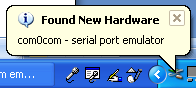 Debugging ReactOS: the com0com null modem, second found new hardware message