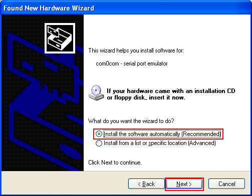 Debugging ReactOS: the com0com null modem setup, install new software automatically