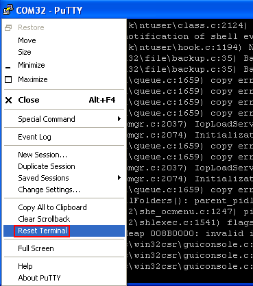 Debugging ReactOS: reseting the putty terminal for new debug messages