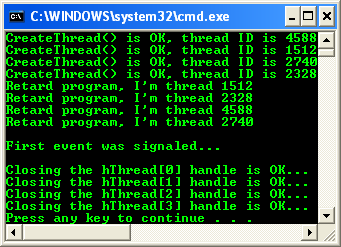 Race Condition Program Example: A sample output demonstrating the race condition