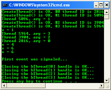Race Condition Program Example: Sample output with thread doing something but still cannot be predicted