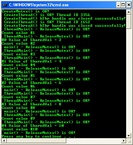 Another Mutex Program Example: A sample of console application program output