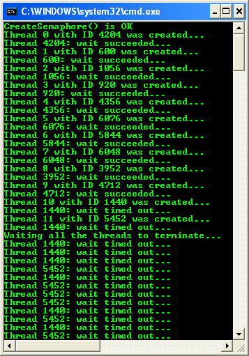 Using Semaphore Objects Program Example: A sample of console program output