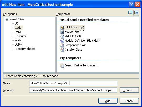 More Critical Section Program Examples: Adding the C++ source file