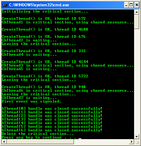 More Critical Section Program Examples: A sample console program output