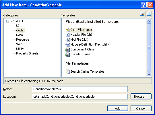 Using Condition Variables Program Example: Adding new C++ source file to the existing project