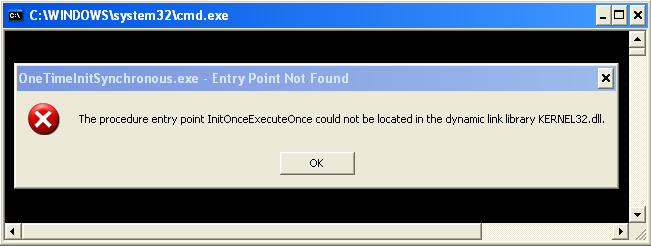 The Synchronous Example: A sample output when running on Win XP. This program should be run on Windows Vista/server 2008 and above