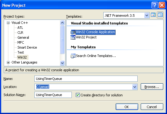 Using Timer Queues Program Example: Creating new Win32 C++ console application project in Visual C++ .NET