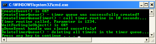 Using Timer Queues Program Example: Sample output with call timer called