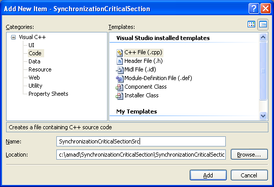 Synchronization with Critical Sections Program Example: Adding new C++ source file