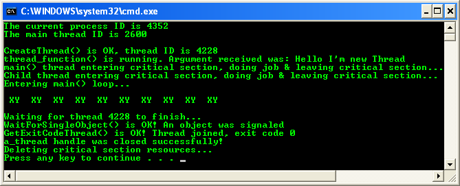 Synchronization with Critical Sections Program Example: A sample program output