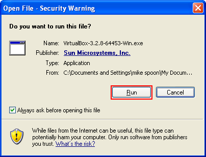 Installing ReactOS 0.3.11 on VirtualBox 3.2.8: Windows security warning on running executable file