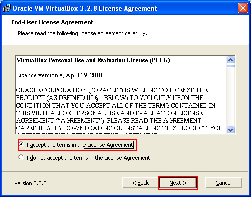 Installing ReactOS 0.3.11 on VirtualBox 3.2.8: license agreement page